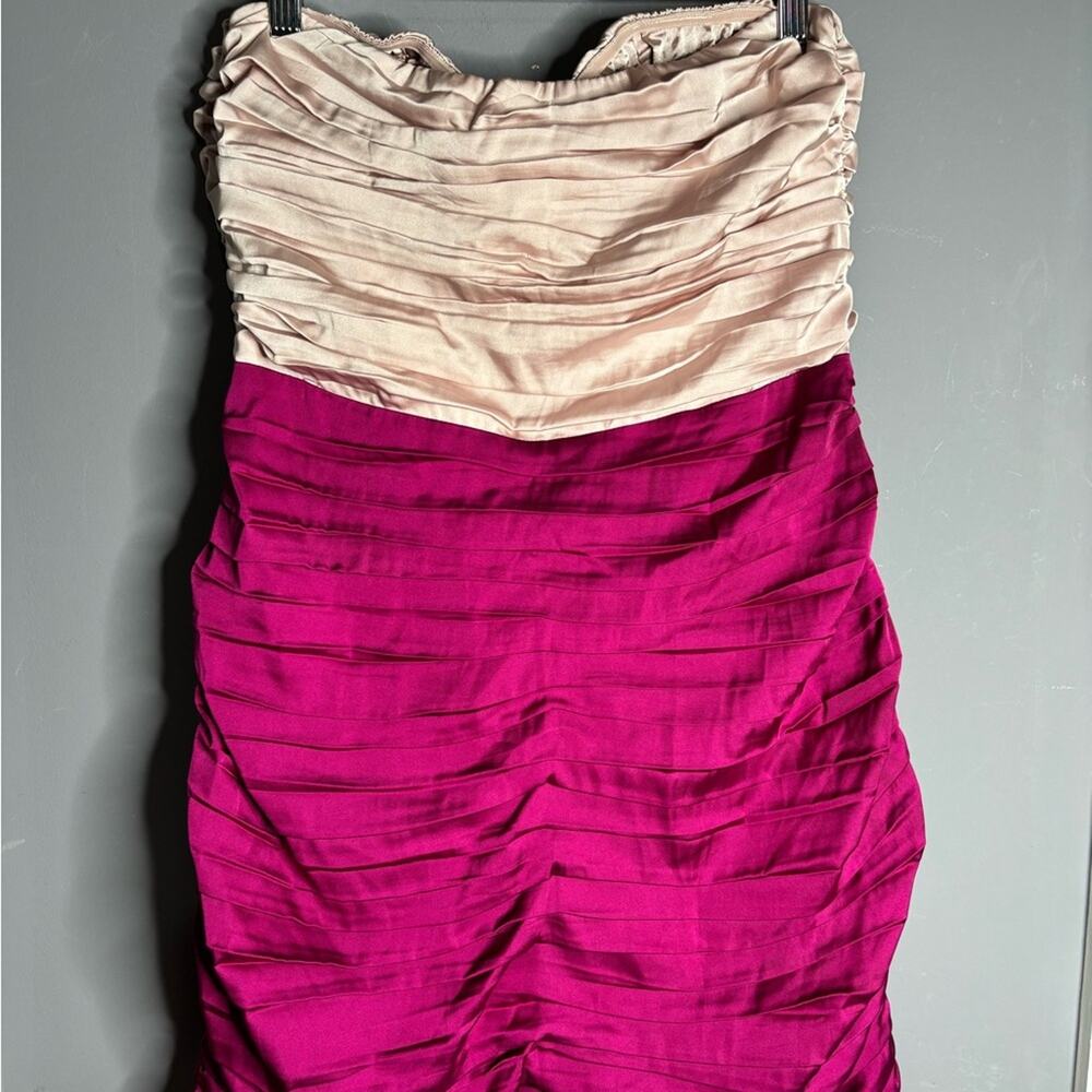 Express Pink Colorblock Strapless Ruched Dress Side Zip 12 - Picture 5 of 8